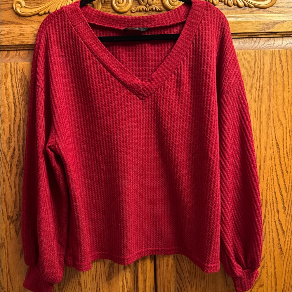SHEIN V-Neck Sweater in Vibrant Red Size 0XL